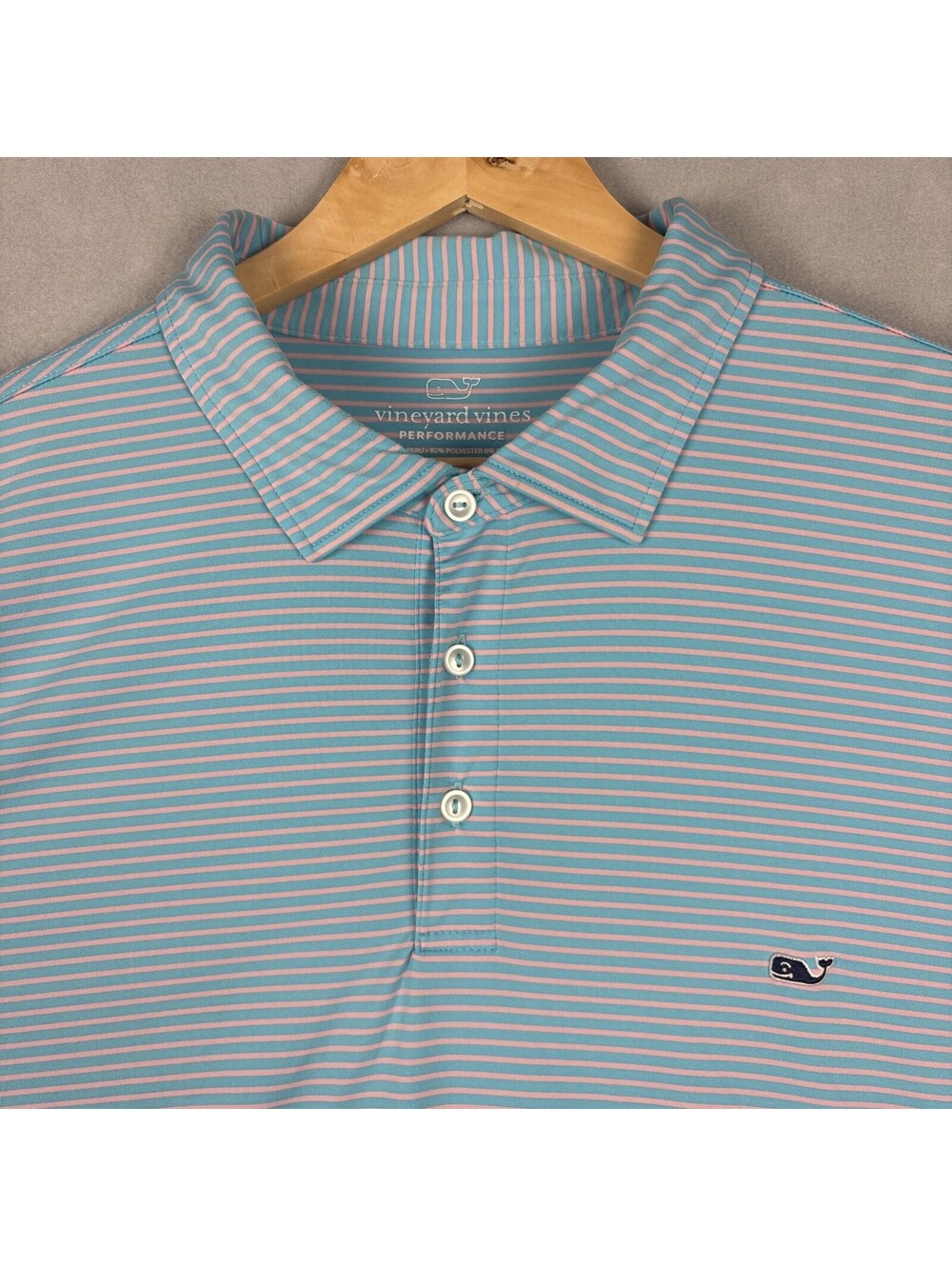 Vineyard Vines Performance Polo Shirt Men's XXL Blue Pink Striped Stretch Golf
